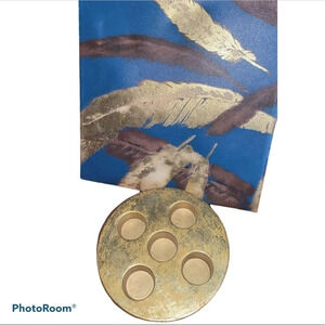 Luxury Gold tone canvas print and candle holder set